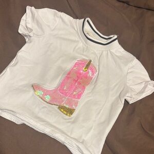 Dreamgirl White Tee with Pink and Gold Boot Design